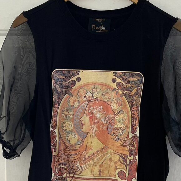F 21 Alphonse Mucha Collab Festival Plus Size Zodiac Design Top Sz 0X - Picture 6 of 8